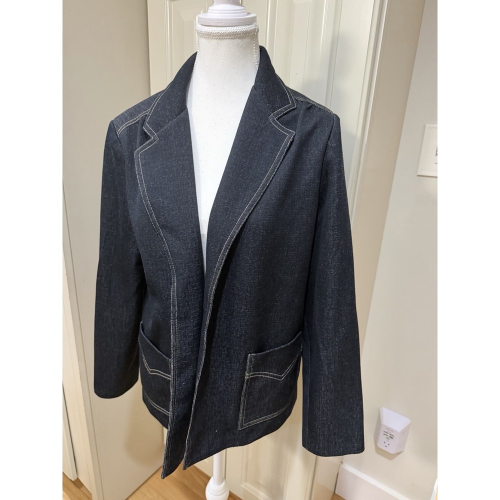 Vintage Donovan Galvani Denim‎ Blazer Jacket Dark Wash Minimalist Preppy 90s M/L
